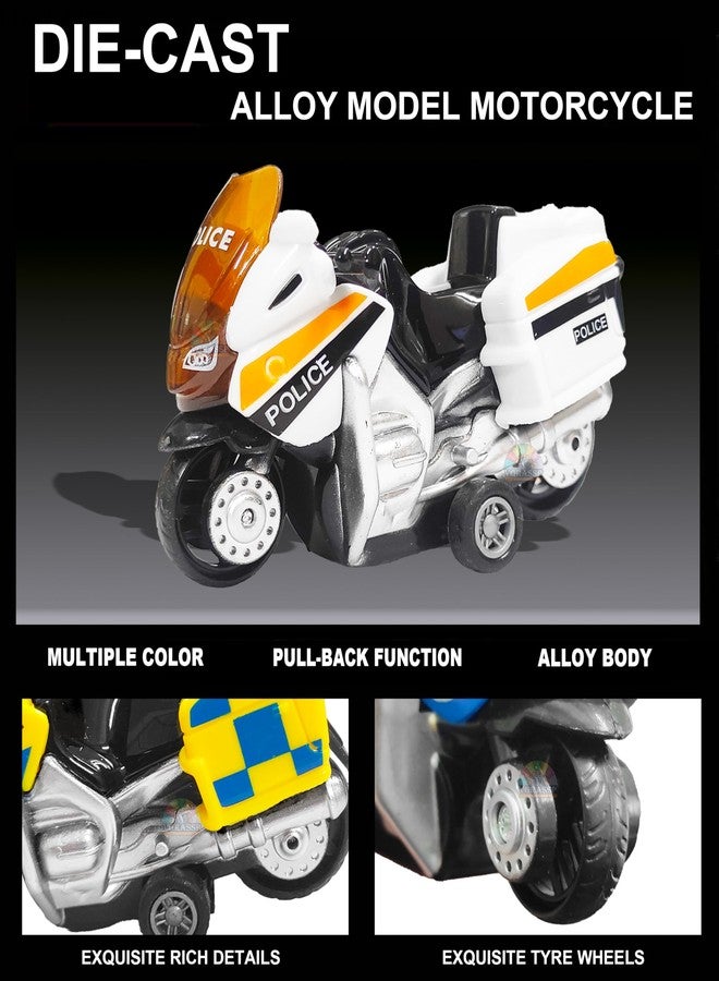 VGRASSP 1:14 Scale Model Pull Back Action Die Cast Bike Toy Vehicle for Kids - Rubber Tyres, Detailed Exterior Sports Motorcycle Toy - Color As Per Stock (Police Patrol) - Image 4